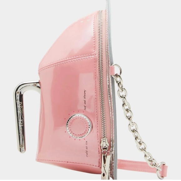 Betsey Johnson Handbags - Betsey Johnson Kitch Iron bag NWT Pink Patent Crossbody Bag with Silver Chain